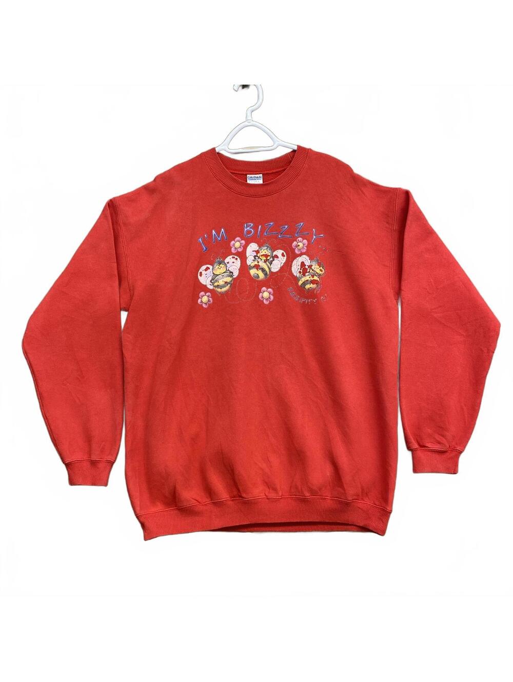 Y2K I'm Bizzzy Red Sweatshirt Bee Graphic Gildan Heavyweight Crewneck Size Large